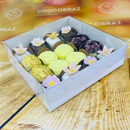 10 CAIXA P/ 16 DOCES BRANCA C/ TAMPA ACETATO 14X4X14 5059  (IDEIA) ESSENCIAL