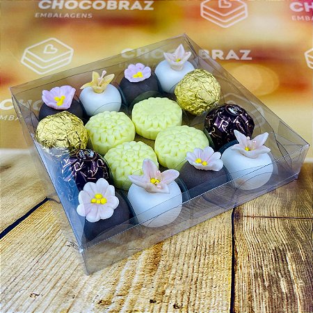 10 CAIXA P/ 16 DOCES ACETATO INCOLOR 16X16X4 5035  (IDEIA) ESSENCIAL