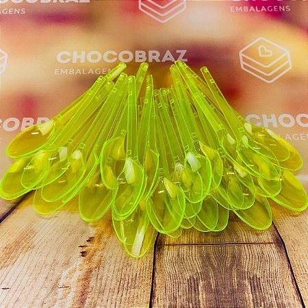 50 COLHER SOBREMESA PS NEON AMARELO BELLO FESTAS