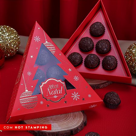 10 Caixa P/ Doces Natal Pinheirinho Com Visor Luz 4376 (JANGO NATAL 2024)