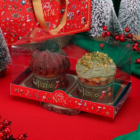 10 Caixa para 2 Mini Panetones 100g com Tampa de Acetato Quebra Nozes 4398 (JANGO NATAL 2024)