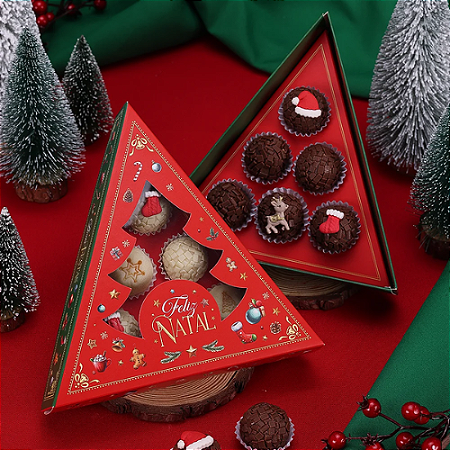 10 Caixa P/ Doces Natal Pinheirinho Com Visor Quebra Nozes 4406 (JANGO NATAL 2024)
