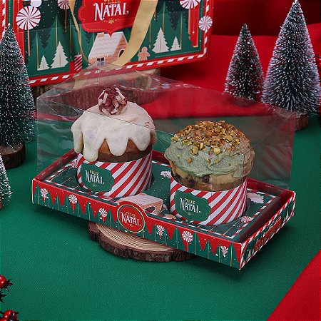 10 Caixa para 2 Mini Panetones 100g com Tampa de Acetato Noite Feliz 4270 (JANGO NATAL 2024)