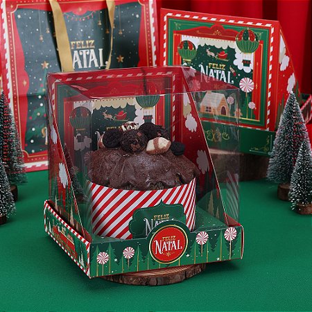 10 Caixa p/ Panetone 400/500g com Tampa de Acetato Noite Feliz 4280 (JANGO NATAL 2024)