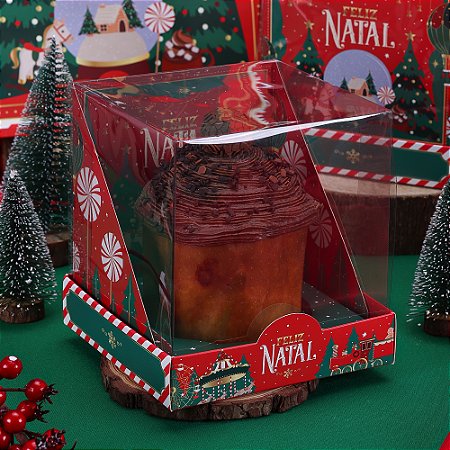 10 Caixa para Panetone 250g com Tampa de Acetato Noite Feliz 4275 (JANGO NATAL 2024)