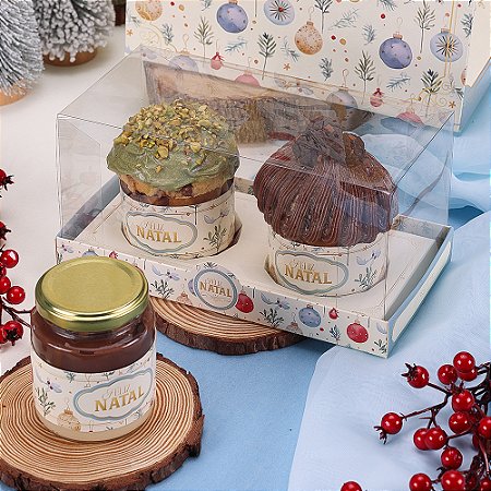 10 Caixa para 2 Mini Panetones 100g com Tampa de Acetato Celebração 4274 (JANGO NATAL 2024)