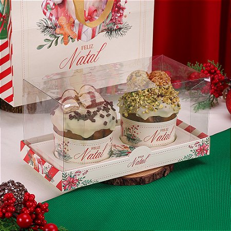 10 Caixa para 2 Mini Panetones 100g com Tampa de Acetato Bom Velhinho 4273 (JANGO NATAL 2024)