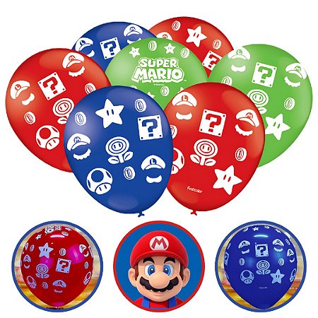 25 BALÃO BEXIGA FESTA  SUPER MÁRIO  n°9 FESTCOLOR