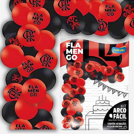 KIT ARCO FACIL DE BALOES FLAMENGO n°9 48 UN + 1 FITA ARCO  FESTCOLOR