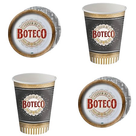 Kit Festa BOTECO 16 Pratos + 16 Copos Descartável 200 Ml Papel - FESTCOLOR