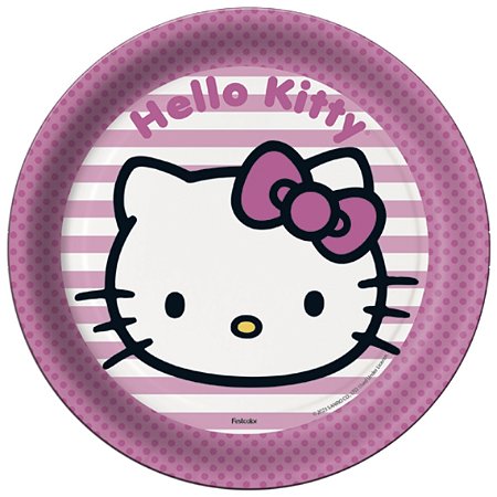 8 PRATO FESTA  HELLO KITTY ROSA  DE PAPEL 18 CM FESTCOLOR