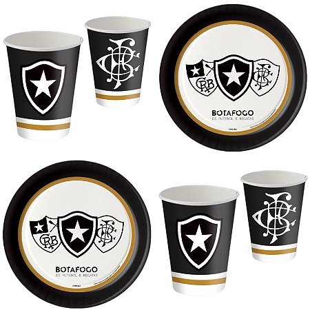 Kit Festa BOTAFOGO OFICIAL 16 Pratos + 16 Copos Descartável 200 Ml Papel - FESTCOLOR