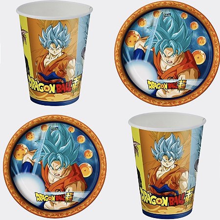 Kit Festa DRAGON BALL Z 16 Pratos + 16 Copos Descartável 200 Ml Papel - FESTCOLOR