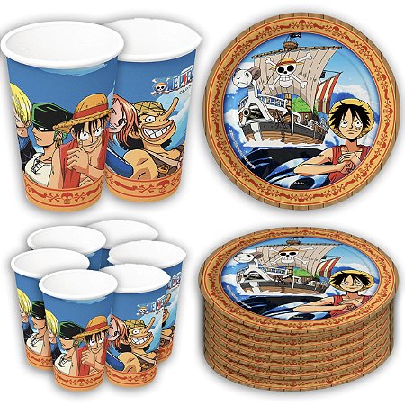 Kit Festa  ONE PIECE 16 Pratos + 16 Copos Descartável 200 Ml Papel - FESTCOLOR