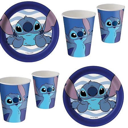 Kit Festa STITCH 8 Pratos + 8 Copos Descartável 200 Ml Papel - FESTCOLOR