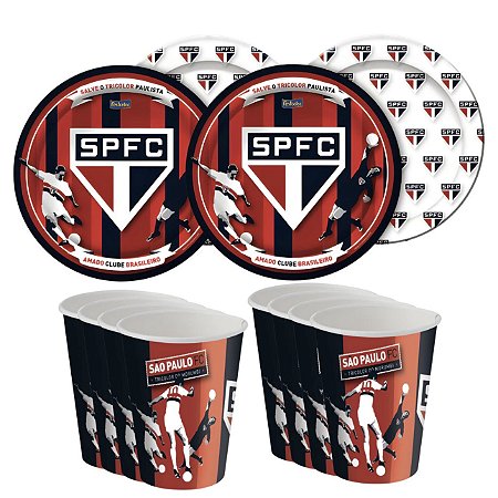 Kit Festa SÃO PAULO FC 8 Pratos + 8 Copos Descartável 200 Ml Papel - FESTCOLOR