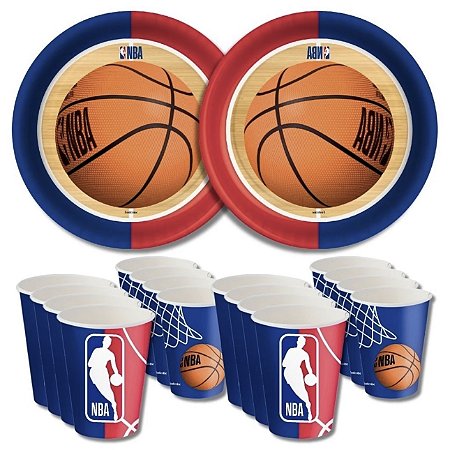 Kit Festa NBA BASQUETE 8 Pratos + 8 Copos Descartável 200 Ml Papel - FESTCOLOR