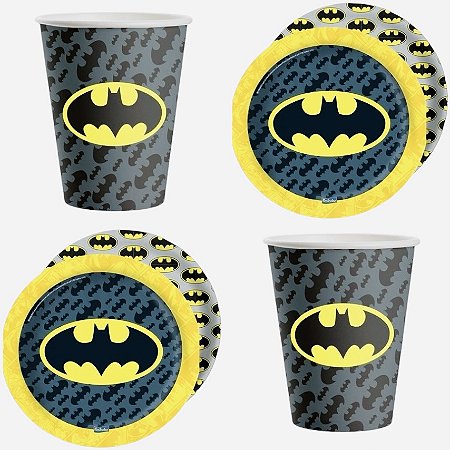 Kit Festa BATMAN  8 Pratos + 8 Copos Descartável 200 Ml Papel - FESTCOLOR