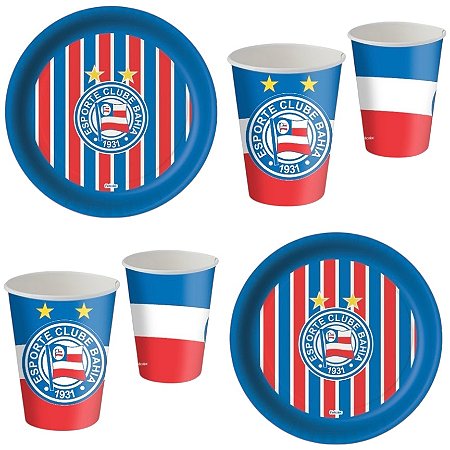 Kit Festa BAHIA OFICIAL 8 Pratos + 8 Copos Descartável 200 Ml Papel - FESTCOLOR