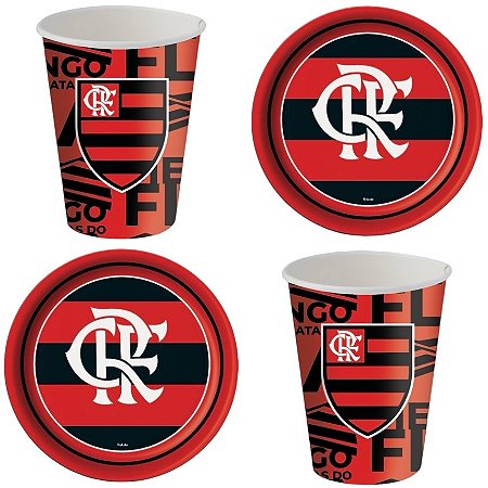 Kit Festa Flamengo 8 Pratos + 8 Copos Descartável 200 Ml Papel - FESTCOLOR