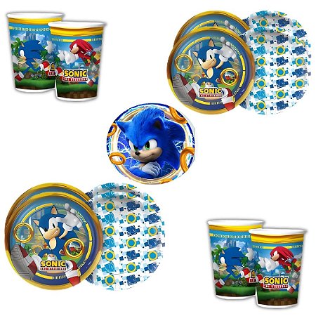 Kit Festa  SONIC  8 Pratos + 8 Copos Descartável 180 Ml Papel - REGINA