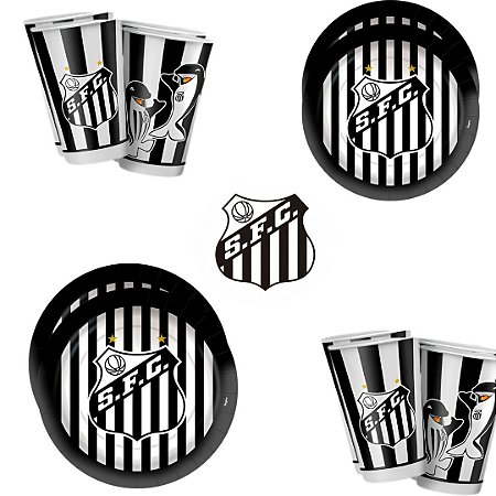 Kit Festa  SANTOS  8 Pratos + 8 Copos Descartável 180 Ml Papel - REGINA