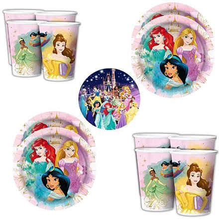 Kit Festa  PRINCESAS DISNEY  8 Pratos + 8 Copos Descartável 180 Ml Papel - REGINA