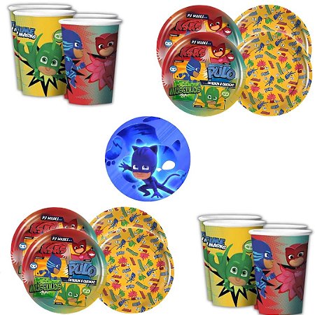 Kit Festa  PJ MASKS 2  8 Pratos + 8 Copos Descartável 180 Ml Papel - REGINA