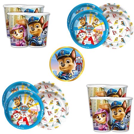 Kit Festa PATRULHA CANINA 8 Pratos + 8 Copos Descartável 180 Ml Papel - REGINA