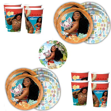Kit Festa MOANA 8 Pratos + 8 Copos Descartável 180 Ml Papel - REGINA