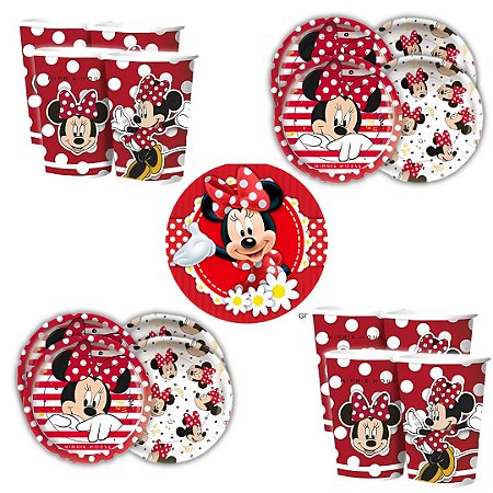 Kit Festa MINNIE MOUSE 8 Pratos + 8 Copos Descartável 180 Ml Papel - REGINA