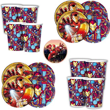 Kit Festa HOMEM DE FERRO  8 Pratos + 8 Copos Descartável 180 Ml Papel - REGINA