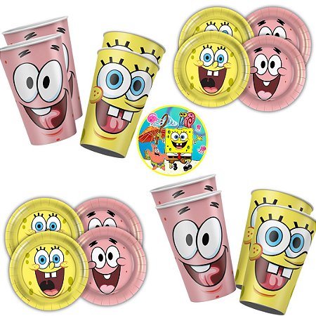 Kit Festa BOB ESPONJA 8 Pratos + 8 Copos Descartável 180 Ml Papel - REGINA