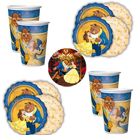 Kit Festa BELA E A FERA 8 Pratos + 8 Copos Descartável 180 Ml Papel - REGINA