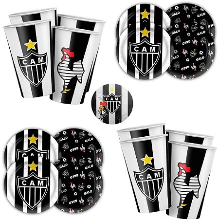 Kit Festa ATLETICO MINEIRO 8 Pratos + 8 Copos Descartável 180 Ml Papel - REGINA