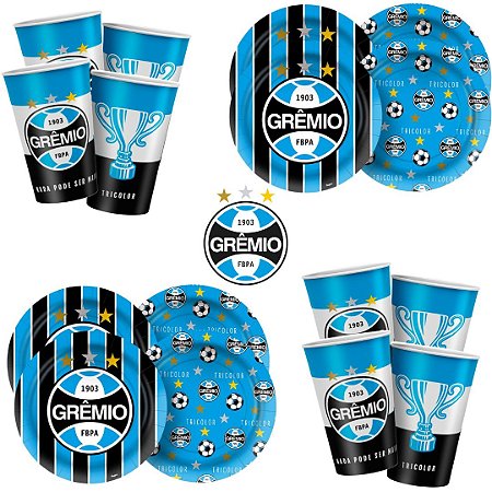 Kit Festa GREMIO 16 Pratos + 16 Copos Descartável 180 Ml Papel - REGINA