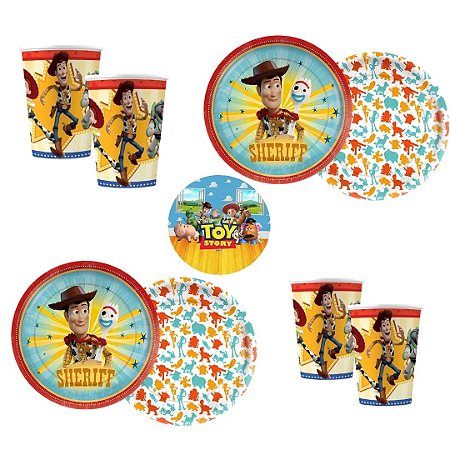 Kit Festa TOY STORY 4 16 Pratos + 16 Copos Descartável 180 Ml Papel - REGINA