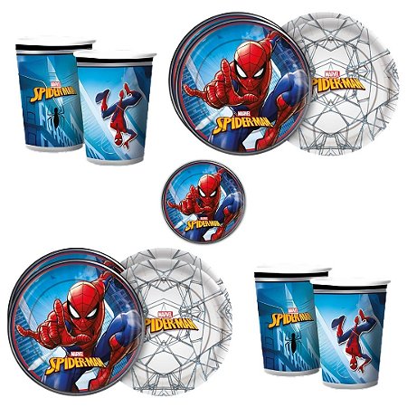 Kit Festa SPIDER MAN HOMEN ARANHA 16 Pratos + 16 Copos Descartável 180 Ml Papel - REGINA