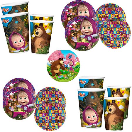 Kit Festa MASHA E O URSO 16 Pratos + 16 Copos Descartável 180 Ml Papel - REGINA