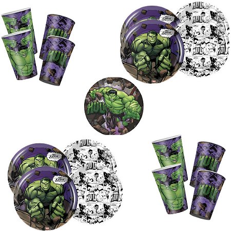 Kit Festa HULK 16 Pratos + 16 Copos Descartável 180 Ml Papel - REGINA