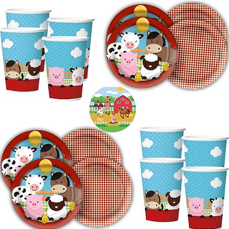 Kit Festa FAZENDINHA 16 Pratos + 16 Copos Descartável 180 Ml Papel - REGINA