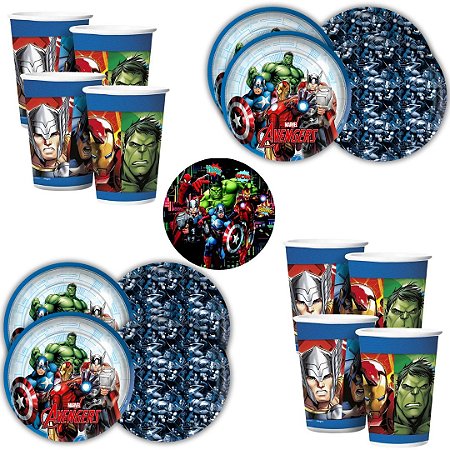 Kit Festa VINGADORES AVENGERS 16 Pratos + 16 Copos Descartável 180 Ml Papel - REGINA