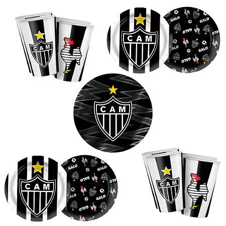 Kit Festa ATLETICO MINEIRO 16 Pratos + 16 Copos Descartável 180 Ml Papel - REGINA