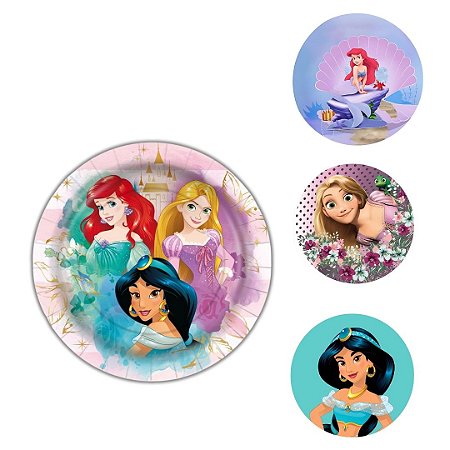 8 PRATO BOLO FESTA PRINCESAS DISNEY DE PAPEL 18 CM REGINA
