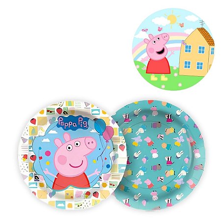 8 PRATO BOLO FESTA PEPPA PIG DE PAPEL 18 CM REGINA