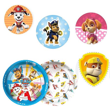 8 PRATO BOLO FESTA PATRULHA  CANINA DE PAPEL 18 CM REGINA