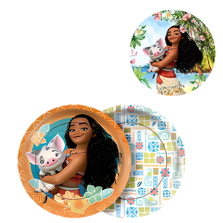 8 PRATO BOLO FESTA MOANA DE PAPEL 18 CM REGINA