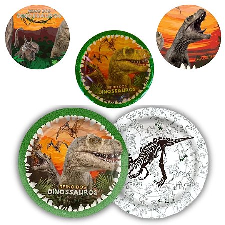 8 PRATO BOLO FESTA  DINOSSAURO  DE PAPEL 18 CM REGINA