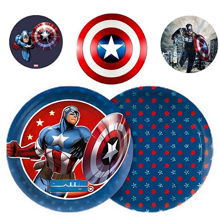 8 PRATO BOLO FESTA  CAPITAO AMERICA  DE PAPEL 18 CM REGINA