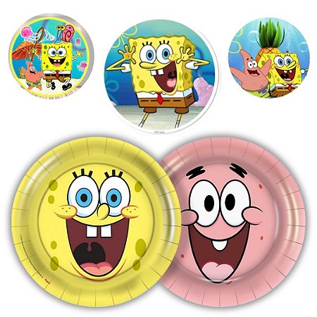 8 PRATO BOLO FESTA  BOB ESPONJA  DE PAPEL 18 CM REGINA